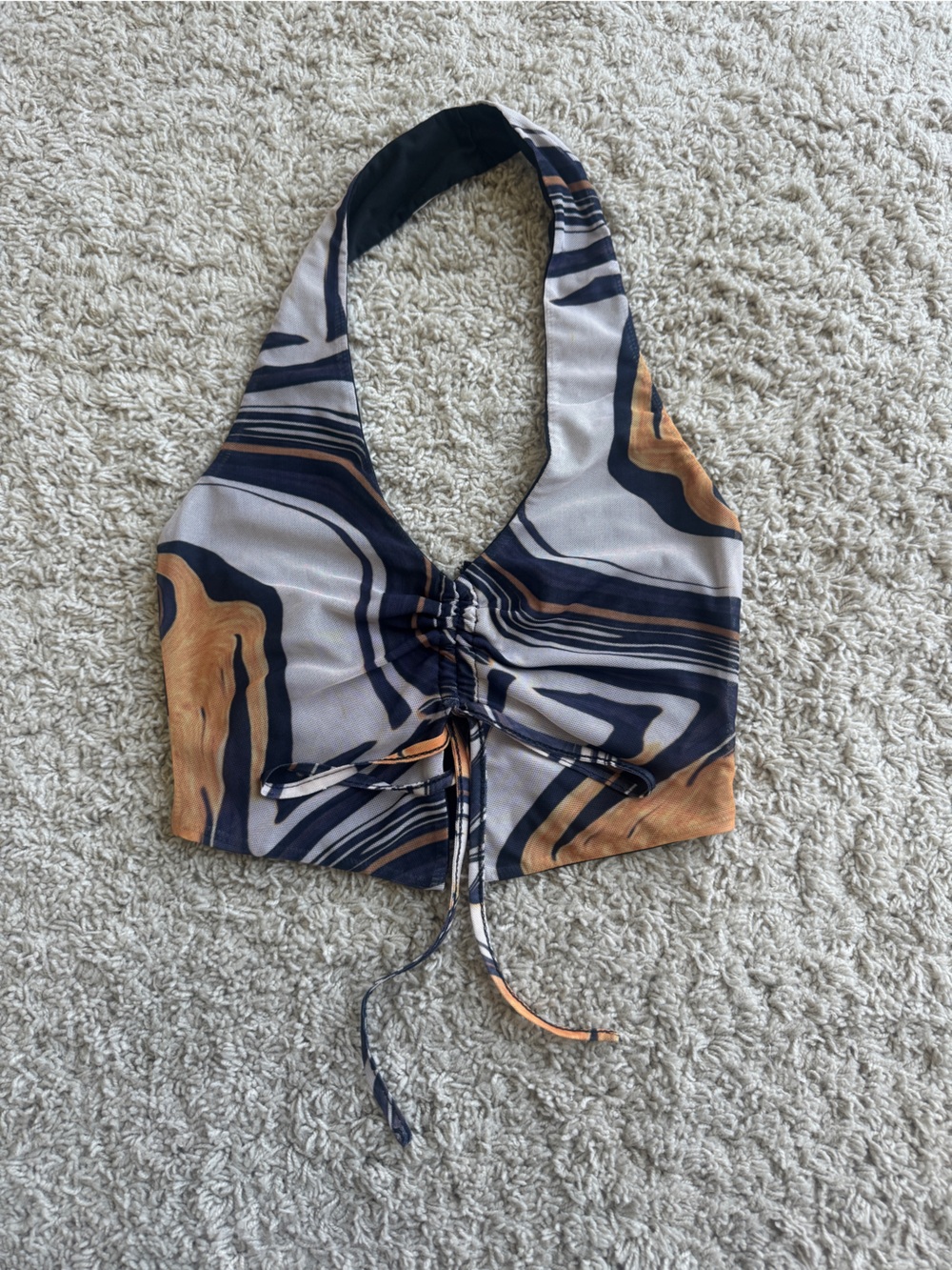 Princess Polly Abstract Halter Crop Top in Navy, Rust & Cream - Picture 3 of 3